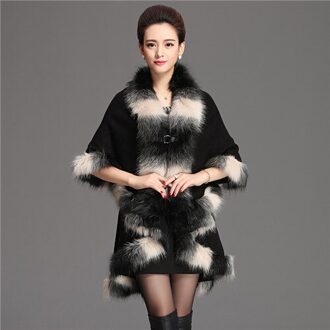 XJXKS Herfst/winter mode Wrap vrouwen poncho casual mantel lange vrouwen trui vest bovenkleding voor lady zwart