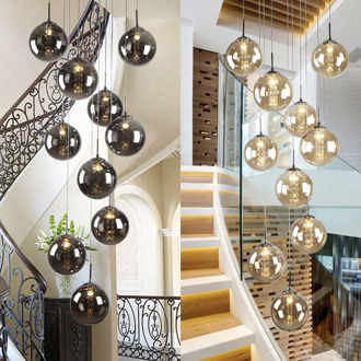 XL 1-5M glass ball Pendant lights for Staircase black ball lamp spiral pendant lamp G4 stair led lustre hotel stairwell lamparas