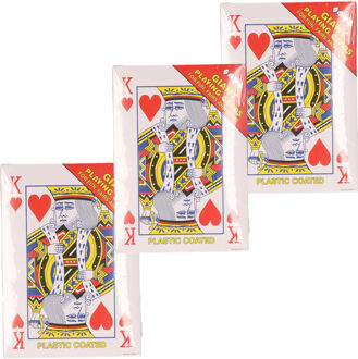 XL size Speelkaarten 3x pakje - rood - 17 x 12 cm