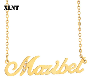 XLNT Maribel Zirconia Name Necklace Custom Name Letters Stainless Pendant Chain Gold Silver Men's Women Pendant Jewelry