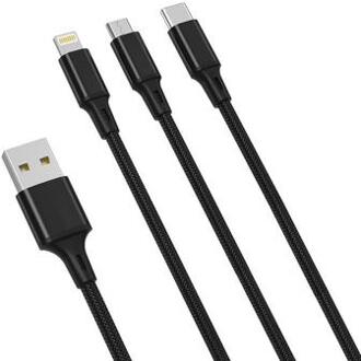XO NB173 3-in-1 kabel - USB-C, Lightning, MicroUSB - 1,2 m - Zwart