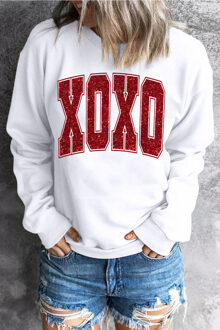 Xoxo Glitter Sweatshirt met Ronde Hals Wit