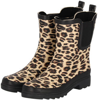 XQ Dames Regenlaarzen Rubber Printed Chelsea Panter Print-37 - 37