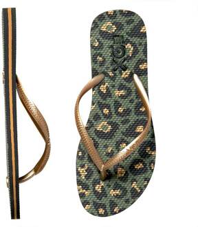 XQ Teenslippers Dames Panter Print Army Green-37 - 37