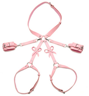 XR Brands Bondage Harness with Bows - XL/2XL - Pink