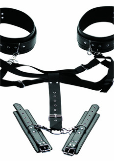 XR Brands Easy Access Thigh Harness with Wrist Cuffs