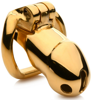 XR Brands Midas Locking Chastity Cage - 18K Gold-Plated - Gold