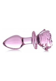XR Brands Pink Rose - Glass Butt Plug - Medium