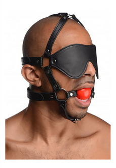 XR Brands ST Blindfold Harness with Ball Gag