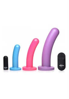 XR Brands Triple Peg - Vibrating Silicone Dildo Set with Remote Control