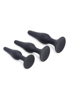 XR Brands Triple Spire - Tapered Silicone Anal Trainer Set - 3 Pieces - Black
