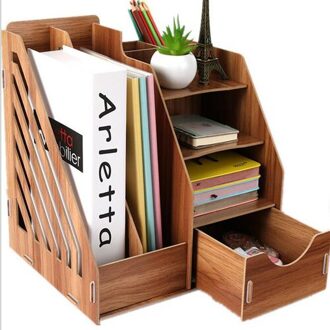 XRHYY Opbergdoos Houten Desktop A4 Multi-layer Bestand Plank Office Supply Afwerking Opbergdoos Informatie Boekenplank Studen diep-bruin