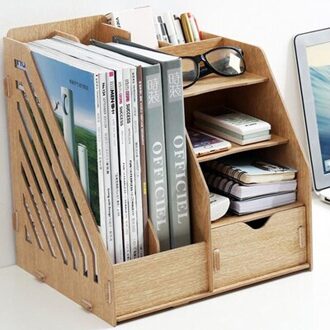 XRHYY Opbergdoos Houten Desktop A4 Multi-layer Bestand Plank Office Supply Afwerking Opbergdoos Informatie Boekenplank Studen licht-bruin
