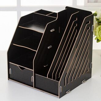 XRHYY Opbergdoos Houten Desktop A4 Multi-layer Bestand Plank Office Supply Afwerking Opbergdoos Informatie Boekenplank Studen zwart