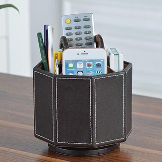 XRHYY PU Leer Draaibare Afstandsbediening Houder Opslag Container Voor Remote Telefoon Brillen Organisator Pen Potlood Showcase Doos bruin-1
