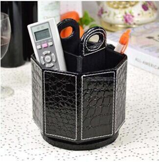 XRHYY PU Leer Draaibare Afstandsbediening Houder Opslag Container Voor Remote Telefoon Brillen Organisator Pen Potlood Showcase Doos zwart-2