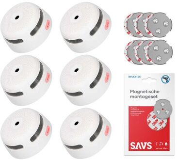 XS01 Rookmelder - 6 pack + SAVS® Montageset Wit