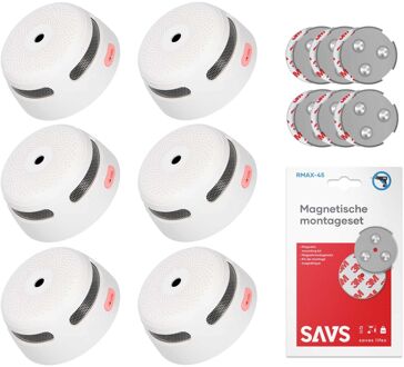 XS01 Rookmelder - 6 pack + SAVS® Montageset Wit