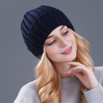 [Xthree] Houden warme winter hoed voor vrouwen meisje wollen muts gebreide mutsen cap dikke vrouwelijke cap donker blauw