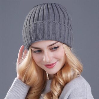 [Xthree] Houden warme winter hoed voor vrouwen meisje wollen muts gebreide mutsen cap dikke vrouwelijke cap donker grijs