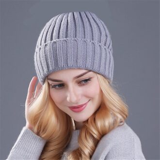 [Xthree] Houden warme winter hoed voor vrouwen meisje wollen muts gebreide mutsen cap dikke vrouwelijke cap Grijs