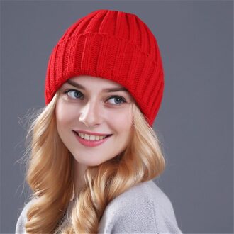 [Xthree] Houden warme winter hoed voor vrouwen meisje wollen muts gebreide mutsen cap dikke vrouwelijke cap Rood