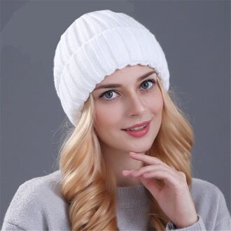 [Xthree] Houden warme winter hoed voor vrouwen meisje wollen muts gebreide mutsen cap dikke vrouwelijke cap wit