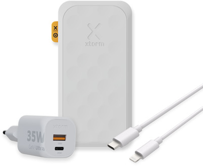 Xtorm Fuel Series 5 35W Powerbank bundel 20.000 mah + Xtorm 35W lader + USB-C naar Lightning Kabel - Wit