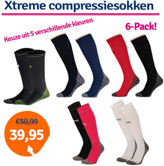 Xtreme Compressie Sokken Hardlopen 6-pack Multi Red-42/45 - 42/45