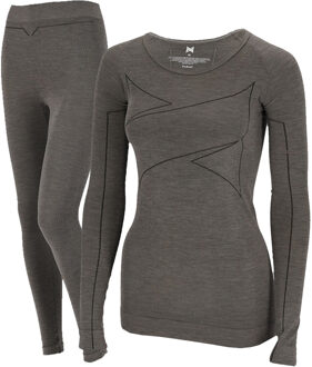 Xtreme Thermoset Dames Merino Wol - Thermoshirt + Thermolegging - Grey Melange-XL Grijs - XL