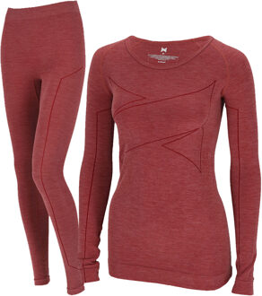 Xtreme Thermoset Dames Merino Wol - Thermoshirt + Thermolegging - Red Melange-L Rood - L