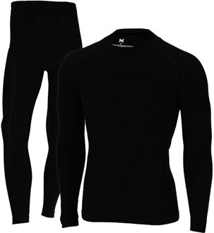 Xtreme Thermoset Heren Merino Wol - Thermoshirt + Thermolegging - Black Melange-XXL Zwart - XXL