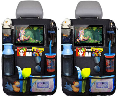 Xtrobb Autostoel organizer - 2x - zwart - voor kinderen - tablet/telefoon vak - 61 x 41 cm