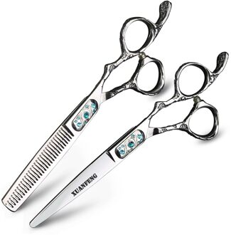 XUAN FENG Rose Carving 6 Inch Barber Hair Scissors Set Japanese 440C Cutting Scissors and Thinning Scissors 2 stk