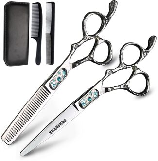 XUAN FENG Rose Carving 6 Inch Barber Hair Scissors Set Japanese 440C Cutting Scissors and Thinning Scissors reeks