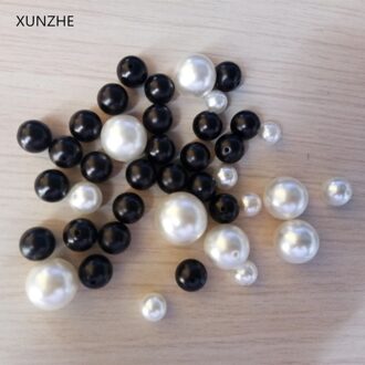 XUNZHE 50 Set 6mm-12mm Zwarte en witte Parel Studs Studs Acryl Ijzer Voor DIY Lederen Tas schoeisel Decoratie zwart / 8mm