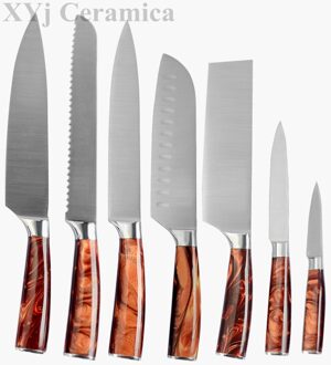 Xyj Rvs Keuken Tool Set 8 ''Chef Brood Snijden 7'' Hakken Santoku Messen 5 ''Utility Santoku 3.5'' Paring Slicer B 7stk reeks