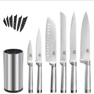 Xyj Rvs Keukenmessen Set Fruit Paring Nut Santoku Chef Snijden Brood Japanse Keuken Mes Set Accessoires met mes houder A