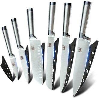 Xyj Rvs Keukenmessen Set Fruit Paring Nut Santoku Chef Snijden Brood Japanse Keuken Mes Set Accessoires Withou mes houder
