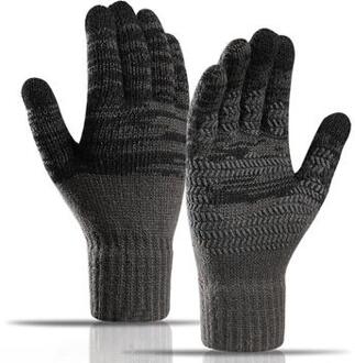 Y0046 1 paar heren winter gebreide winddichte warme handschoenen Touchscreen Texting wanten met elastische manchet - donkergrijs