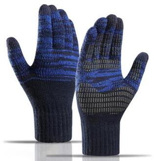 Y0046 1 paar heren winter gebreide winddichte warme handschoenen Touchscreen Texting wanten met elastische manchet - marineblauw