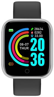 Y68 Smart Horloge Vrouwen Mannen Sport Bluetooth Smart Band Hartslagmeter Bloeddruk Fitness Tracker Armband Voor Android Ios zilver zwart