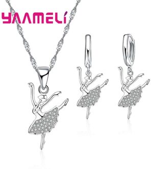 Yaamel Elegante Danser 925 Sterling Zilveren Ketting Oorbellen Set Shiny Zirconia Vrouwen Vrouwelijke Engagement Sieraden