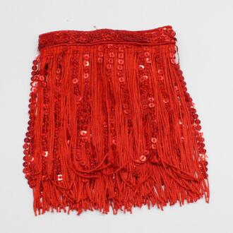 YACKALASI 3 Yds Latin Fringe Tassel Polyester Lovertjes Dans Jurk Trimmen Macrame Kant Diy Kledingstuk Trims Samba Kant 15- 30 cm 30cm / rood