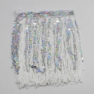 YACKALASI 3 Yds Latin Fringe Tassel Polyester Lovertjes Dans Jurk Trimmen Macrame Kant Diy Kledingstuk Trims Samba Kant 15- 30 cm 30cm / wit