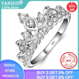 YANHUI Original 100% 925 Sterling Silver Ring Enchanted Crown Open Rings Fashion Clear Shine CZ Tiara Rings Adjustable Size R029