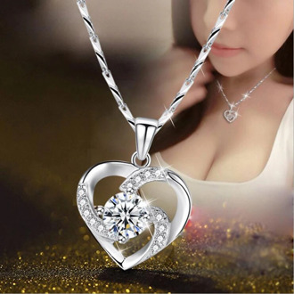 YANHUI Original Solid 925 Silver Chain Choker Necklace Luxury Crystal CZ Love Heart Pendant Necklaces Women Party Jewelry Gifts