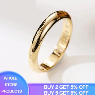 YANHUI Real Pure 18K Gold Color Rings For Women And Men Simple Couple Ring Smooth Wedding Band For Lovers JR050