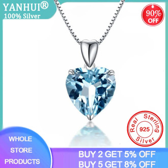 YANHUI Silver 925 Jewelry Necklace 100% 925 Sterling Silver Sapphire Pendant Luxury Woman Crystal Pendant Necklace Fine Jewelry