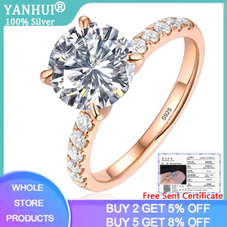 YANHUI Silver 925 Rings for Women Top 1.5ct Zircon Rose Gold Fashion Luxury Wedding Engagement Promise Rings Jewelry Accessories